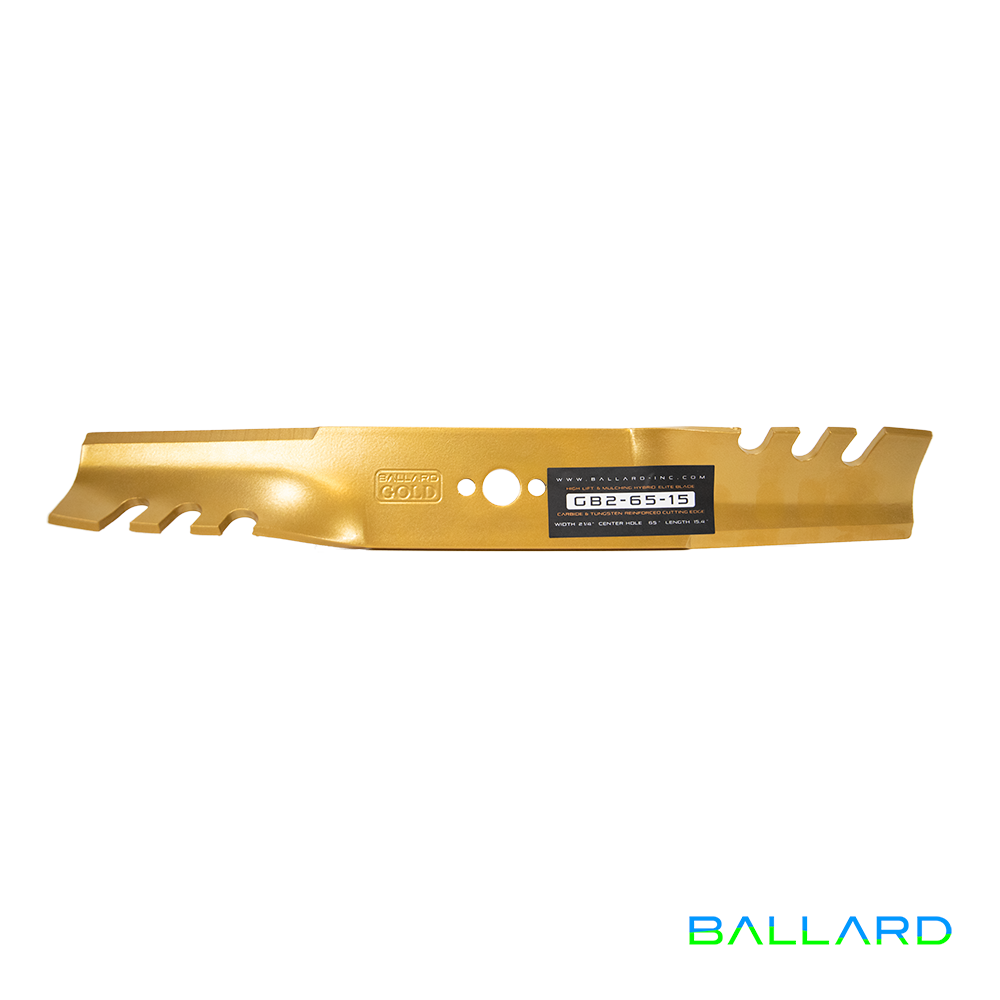 MULCHING Mower Blades: 15.4" Long, .65" Center Hole, 2.25" Wide (Two Blade System) image number null